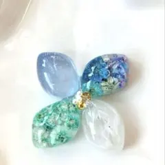 sale】レジン ヘアゴム 花モチーフ グリーン系◡̈♥︎ ゴールド花付き