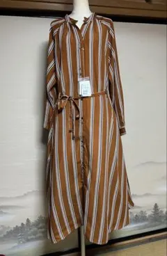 RADIATE タグ付き未使用品ブラウンストライプ長袖シャツワンピースF