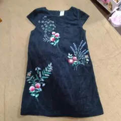 carter's 刺繍入り半袖ワンピース 5　ベロア　黒