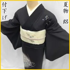 506mh60○付下げ 真綿紬 深青紫色 雪月花 白い犬 刺繍 洒落紋 個性的 