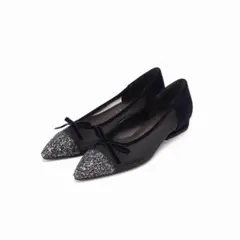 【美品】LE TALON ポインテッドトゥキャップチュールバレエ　ネイビー