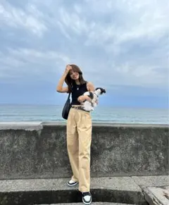 h&m hm アメスリ　アメスリタンク クロップドタンクトップ　ブラック　リブのサムネイル