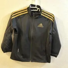 adidas 黒 アディダス　子供　ジャージ ゴールドストライプ