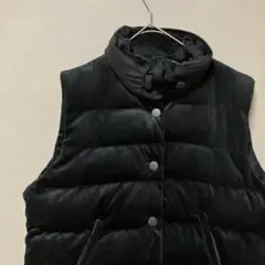 ファッションメッセージ　ベロア中綿ベスト(L相当)シンプルブラック　あったか