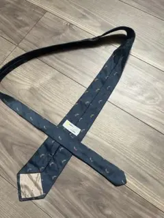 美品　アクアスキュータム　ネクタイ　ネイビー　チェック　動物柄　ダーク　日本製