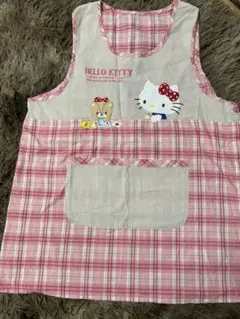 キティちゃん レトロ 大人用エプロン キティ いちご サンリオ チェック