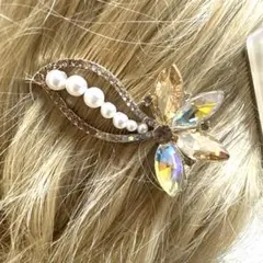 一点物☆✴︎ヘアピンコーナー644B輝く蘭の花ビジュークリップお花ヘアアクセ5cm