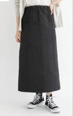 SM2 Blue キルティングスカート　ブラック　ロングスカート ウエストゴム