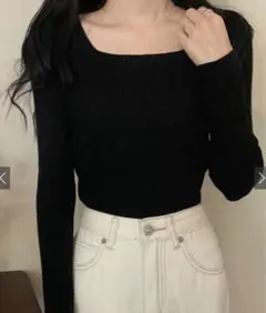 GRL スクエアネックリブニットトップス[rut072]