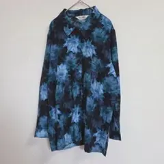 ModeRIE 長袖 シャツ フリーサイズ 葉柄 ブルー 前開き