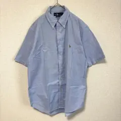 希少 ラルフローレン 半袖 シャツ L 青 ブルー 刺繍ロゴ ポロ オックス 夏のサムネイル