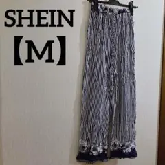 SHEIN 【M】ストライプ柄 ワイドパンツ 青白 春夏