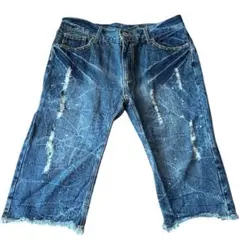 デニム　ハーフパンツ　ダメージ加工