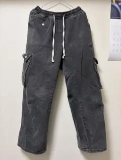 ダークグレー カーゴパンツ ゴムウエスト