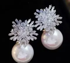 フラワーピアス花ピアスパール＆ジルコニアウェディング結婚式ブライダルアクセサリー