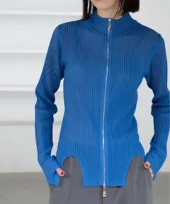 VACANCY ランダムスリット ZIPUP リブニット ブルー