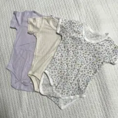 【美品】西松屋　肌着ロンパース3点セット ラベンダー・クリーム・花柄　90サイズ