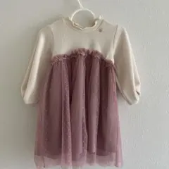 apres les cours ピンク 長袖　チュールスカート付きワンピース