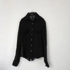 コムサデモード　黒 透け感 長袖シアーシャツ ポケット付きMのサムネイル