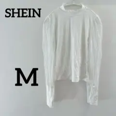 SHEIN【M】ホワイト 長袖 ハイネック シャツ レース 透け感 ドット