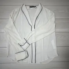 ZARA BASIC ホワイト シフォン 長袖シャツ M
