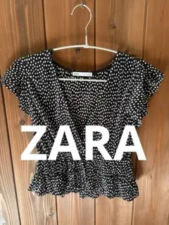 ZARA 黒・白ドット フリル袖ブラウス