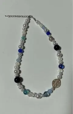 ビーズネックレス　青　ブルー　ハンドメイド