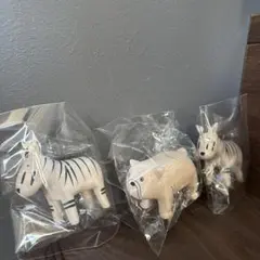 木製 動物オブジェ 3点セット シマウマ ブルドッグ　ホワイト