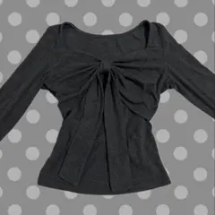 【まるこ様専用】ダークグレー リボン 長袖 ガーリー ワンホン 韓国 y2k