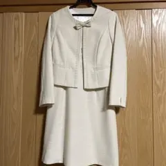 レースワンピースジャケットセットリボン11号白ベージュ