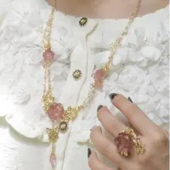 axes femme エレガントローズネックレス（ゴールド・ピンク）のサムネイル