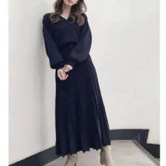 dazzlin ダズリン プリーツ カシュクール ブラック ニット ワンピース