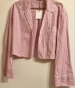 新品未使用　ZARA ストライプ　レース　クロップド丈　シャツ　春夏