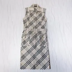 バーバリーロンドン ノースリーブシャツワンピース ベルト ノバチェック総柄 38