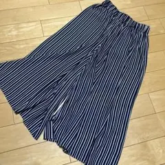 ストライプ柄 ガウチョパンツ ウエストゴム