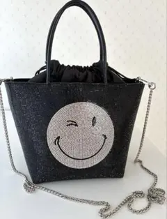 ラインストーンショルダーバッグ　ブラック×シルバー（ハンドバッグ）