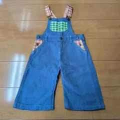 青色チェック柄オーバーオール 110cm