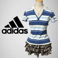 adidas アディダス ポロシャツ 半袖 襟付きTシャツ ボーダー Y2K