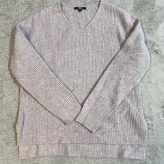 【UNIQLO】ユニクロ スフレヤーン ピンク Vネック リブ編みセーター L