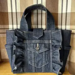 デニムリメイクフリルトートバッグ
