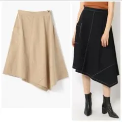 ☆MACPHEE コットンナイロンアシンメトリーフレアスカート 32 ベージュ