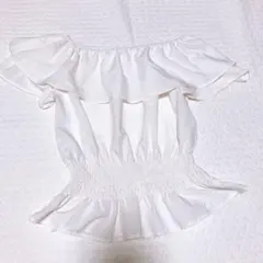 【タイムセール】フリルオフショルダー ホワイト トップス レトロガール