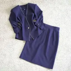 Vintage 昭和レトロ スカートセットアップ ネイビー L 金ボタン 透け感