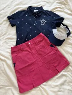 【美品】adidas ゴルフウェア3点セット ポロシャツ スカト サンバイザー