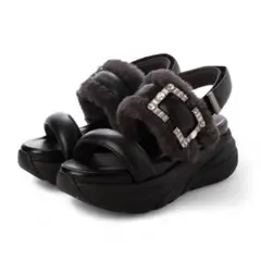 ダイアナ 厚底ファーサンダル 24.0cm ブラックのサムネイル