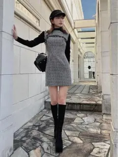 ダーリッチ ニットドッキングツイードミニワンピース