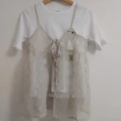 【トレンド/重ね着にも】 r.p.s 花柄刺繍前開きダブルリボンキャミチュニックのサムネイル