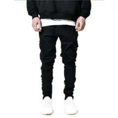 カーゴデニム スキニーパンツ ブラック