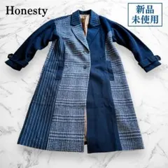 ✨未使用品 Honesty ストライプ柄 チェスターコート ネイビー ウールのサムネイル