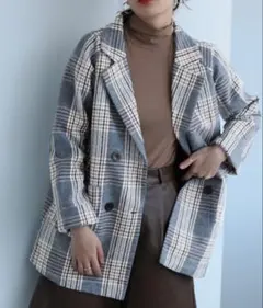 チェックチェスターコート　内側キルティングジャケット